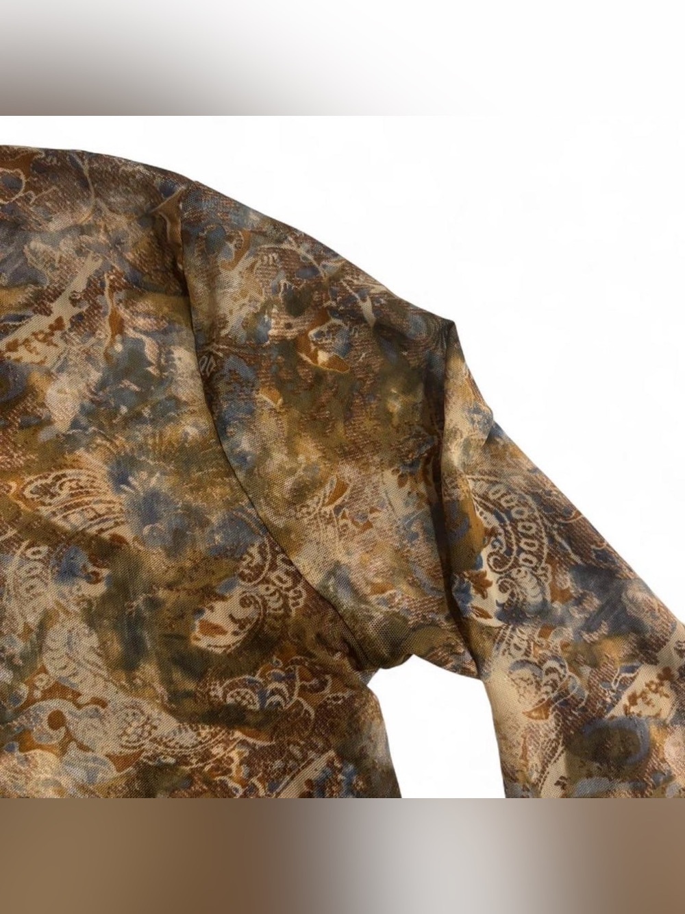 Vintage 90s Long Sleeve Sheer Mesh Top Medium Burnout Paisley Fairy Grunge - Picture 4 of 7